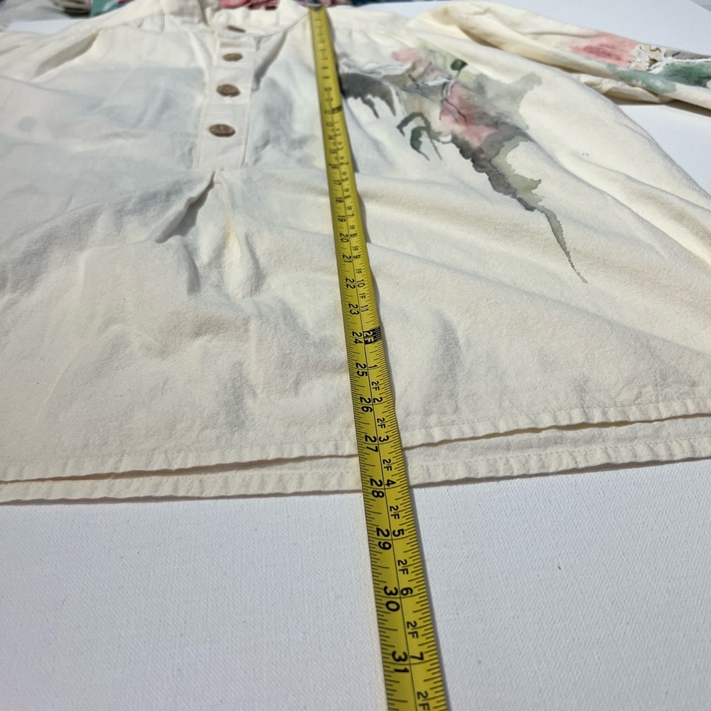J Marie Women's Cream Artistic Shirt 1/2 Button Down - Picture 4 of 9